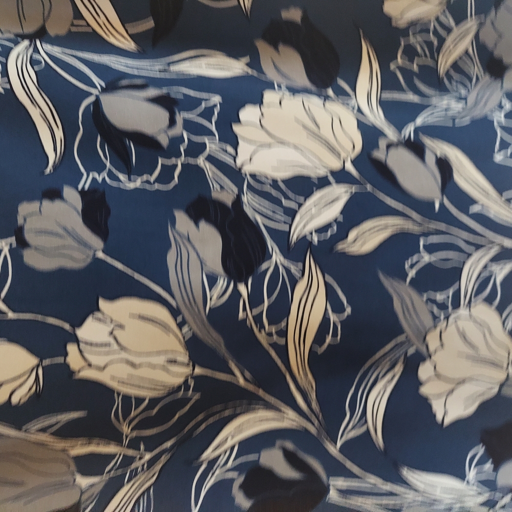 Floral Patterned Fabric in Blue and Cream
